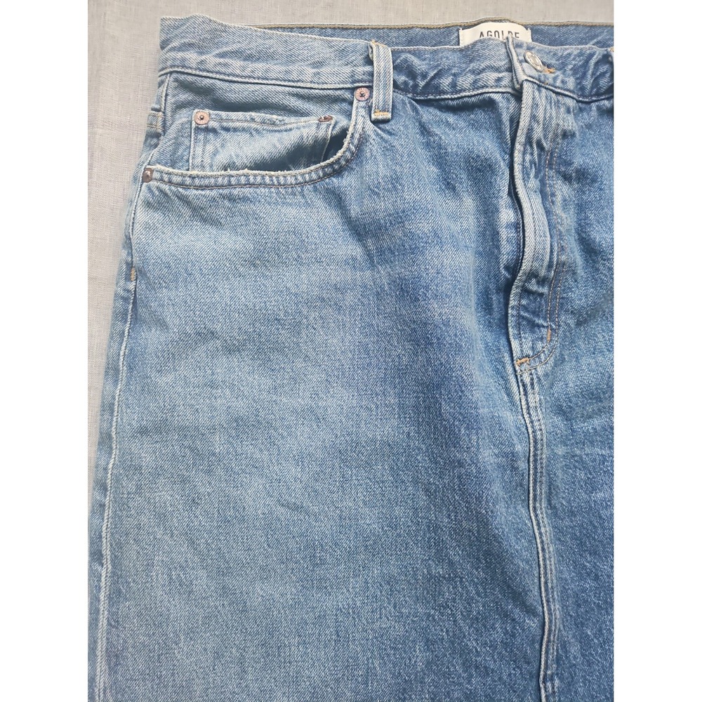AGOLDE Hilla Denim Maxi Skirt Indigo Blue Raw Hem High Rise Size 30 - Picture 11 of 14